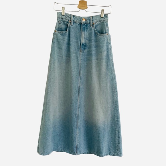 Anthropologie MOTHER Skirt Size 26 Snacks Maxi Light Wash Fall Denim Sugar Cone - Picture 4 of 15
